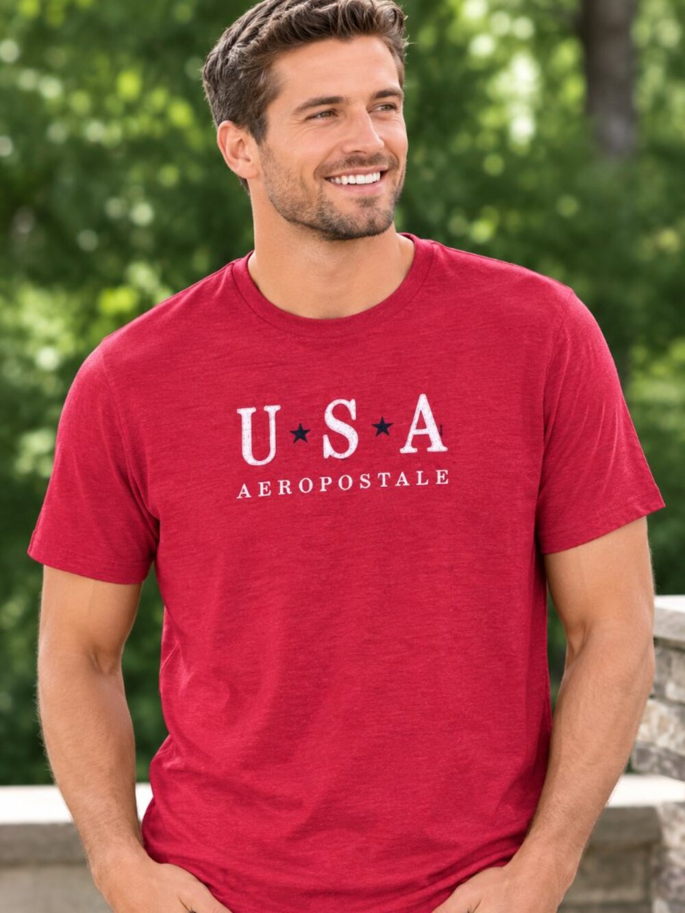 Aeropostale USA Graphic Tee Shirt Red Heather Men's XL Patriotic Casual